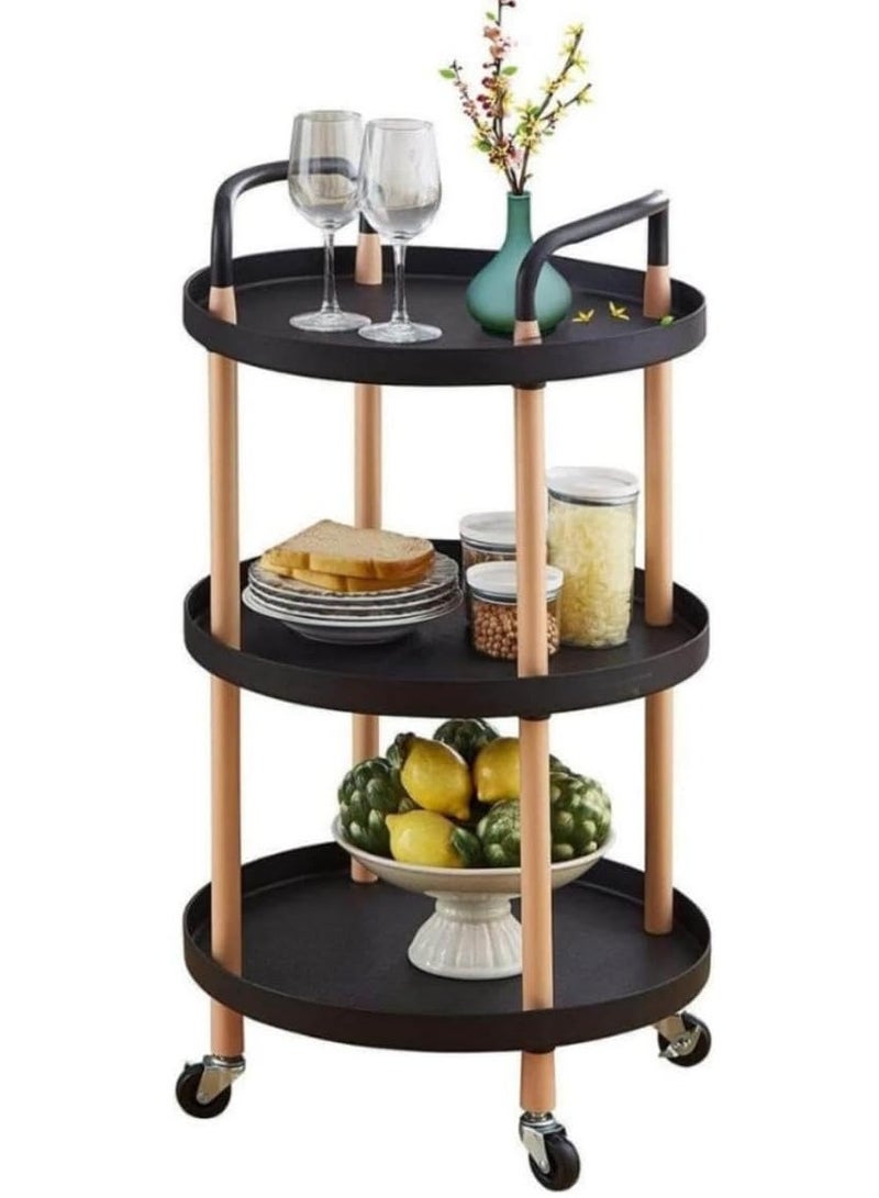 Generic 3 Tier Rolling Utility Cart, Organizer Cart Shelves Multifunction Storage Trolley Serving Cart End Table with Lockable Wheels Easy Assembly for Office Living Room Kitchen Bathroom (Round-Black 3 Tier)  - Image 2