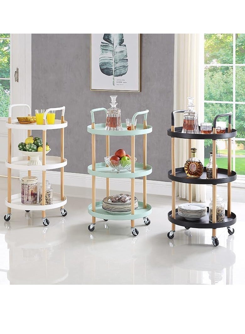 Generic 3 Tier Rolling Utility Cart, Organizer Cart Shelves Multifunction Storage Trolley Serving Cart End Table with Lockable Wheels Easy Assembly for Office Living Room Kitchen Bathroom (Round-Black 3 Tier)  - Image 3
