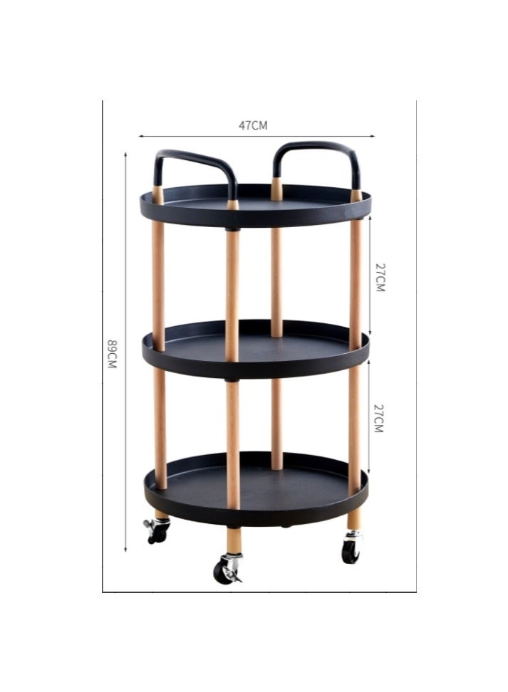 Generic 3 Tier Rolling Utility Cart, Organizer Cart Shelves Multifunction Storage Trolley Serving Cart End Table with Lockable Wheels Easy Assembly for Office Living Room Kitchen Bathroom (Round-Black 3 Tier)  - Image 4
