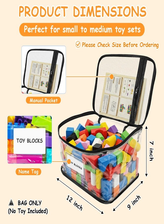 HOUYEE 6 Packs Extra Large Clear Toy Storage Bags with Name Tags and Mesh Pocket, Waterproof PVC Organizer for Toys, Board Games, Building Blocks, Puzzles, Dolls (Black Edges) - Image 2