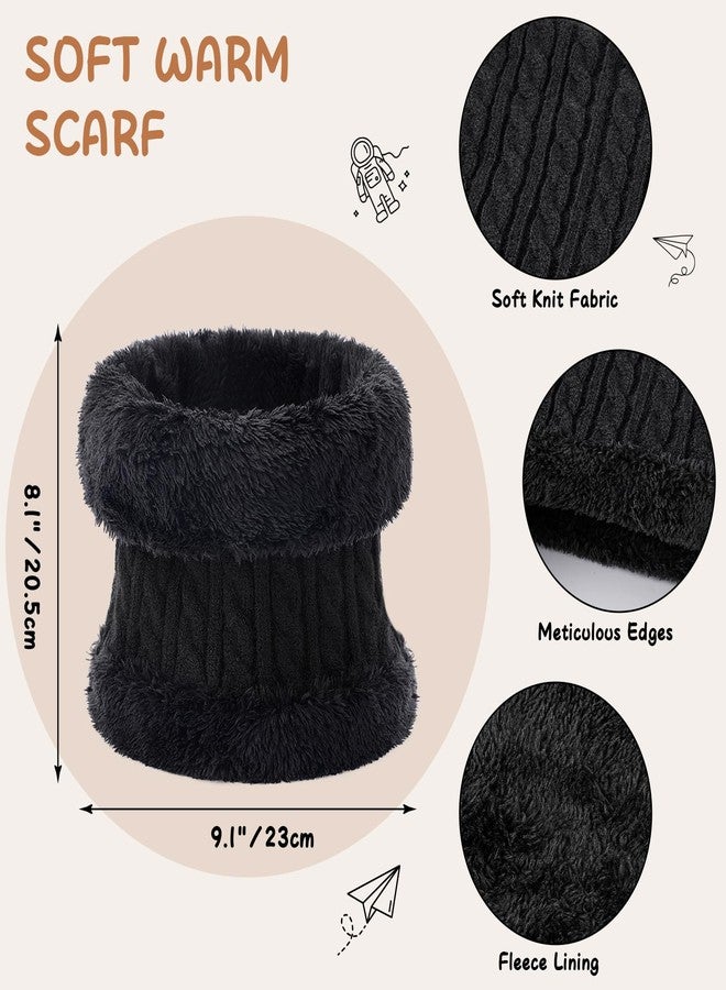 Tavaleu Kids Winter Hat Gloves Scarf Set - 3 Pcs Boys Girls Winter Beanie Sets 8-15 Years Warm Beanie Fleece Lined Knitted Hats Black - Image 4