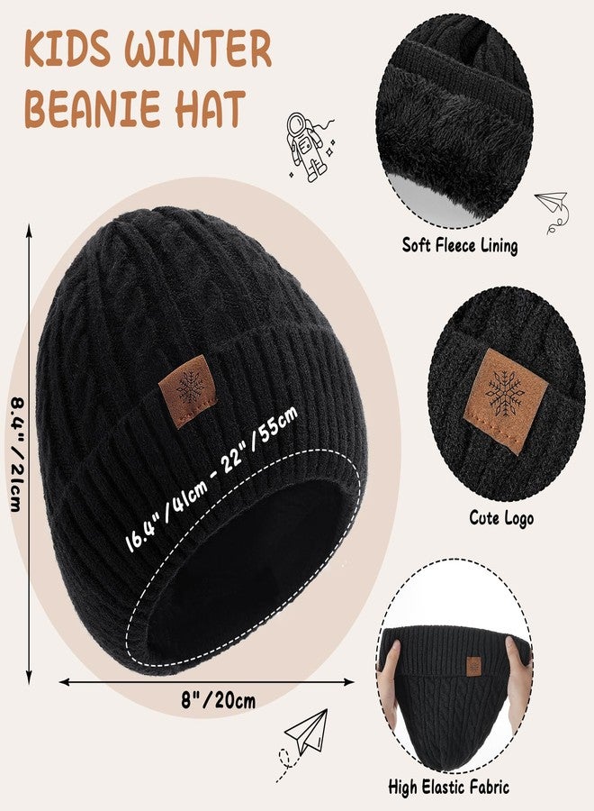 Tavaleu Kids Winter Hat Gloves Scarf Set - 3 Pcs Boys Girls Winter Beanie Sets 8-15 Years Warm Beanie Fleece Lined Knitted Hats Black - Image 3
