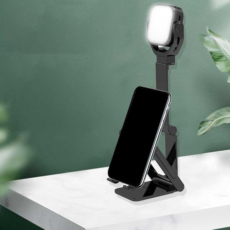 Telescopic Desktop Phone Stand with LED Fill Light for Live Streaming Selfie Video Recording - Image 4