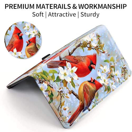 WZCJDHMJ Leather Checkbook Covers for Personal Checkbook Check book Holder Cover Wallets for Women MenRFIDBlocking Slim Checkbook Cover for Duplicate Checks with Elastic StrapWhite Flowers Rred Birds - Image 3