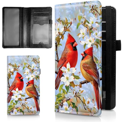 WZCJDHMJ Leather Checkbook Covers for Personal Checkbook Check book Holder Cover Wallets for Women MenRFIDBlocking Slim Checkbook Cover for Duplicate Checks with Elastic StrapWhite Flowers Rred Birds - Image 1