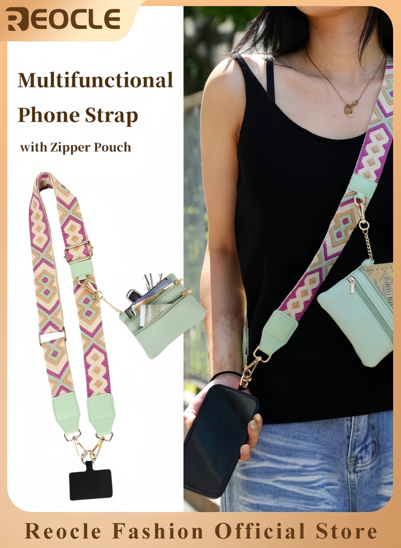 REOCLE Multifunctional Phone Strap with Zipper Pouch Wide Bag Shoulder Strap Comfortable and Soft Adjustable Length for Outings or Parties - Image 1