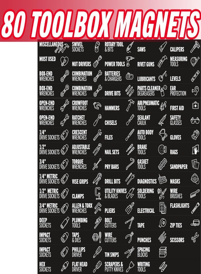 Itera Toolbox Organization Magnetic Labels - 80 Large, Tool Chest Organizer Labels with Strong Magnets & Easy to Read Printing - Fits All Brands of Steel Tool Box Drawers (Black 3.125 x 1.0 Inches) - Image 3