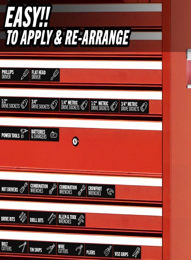 Itera Toolbox Organization Magnetic Labels - 80 Large, Tool Chest Organizer Labels with Strong Magnets & Easy to Read Printing - Fits All Brands of Steel Tool Box Drawers (Black 3.125 x 1.0 Inches) - Image 2