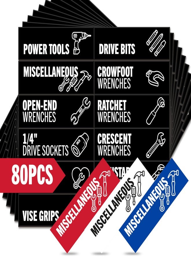 Itera Toolbox Organization Magnetic Labels - 80 Large, Tool Chest Organizer Labels with Strong Magnets & Easy to Read Printing - Fits All Brands of Steel Tool Box Drawers (Black 3.125 x 1.0 Inches) - Image 1