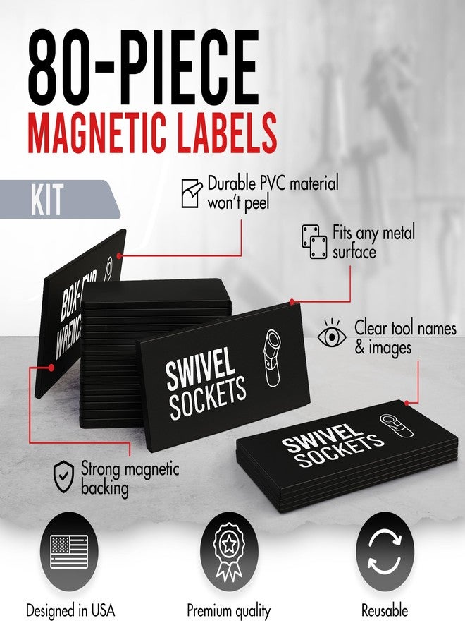 Itera Toolbox Organization Magnetic Labels - 80 Large, Tool Chest Organizer Labels with Strong Magnets & Easy to Read Printing - Fits All Brands of Steel Tool Box Drawers (Black 3.125 x 1.0 Inches) - Image 4