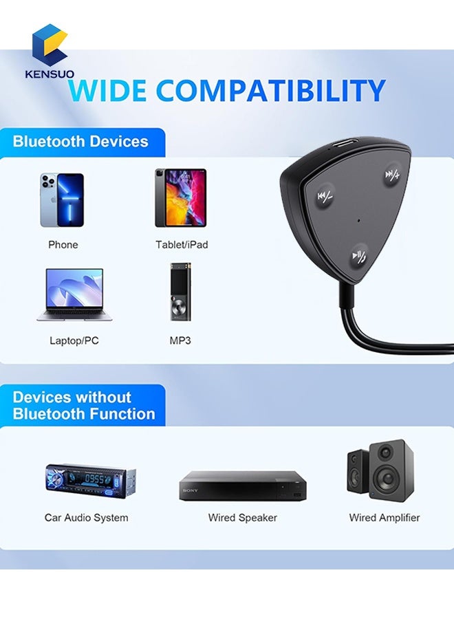 كينسو الاستقبال بلوتوث السيارة 5.3، محول بلوتوث مساعد (أوكس) بمقبس 1.5 مم، جهاز استقبال لاسلكي سريع التوصيل مع ميكروفون للتلفزيون، صوت السيارة، الاستريو المنزلي، السماعات، الهاتف، اللابتوب. - Image 2