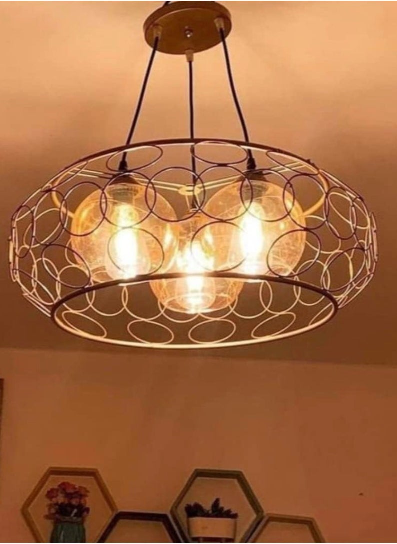 Modern Black Wire Chandelier 3 lamps (Aluminum, Black And Beige)  - Image 1