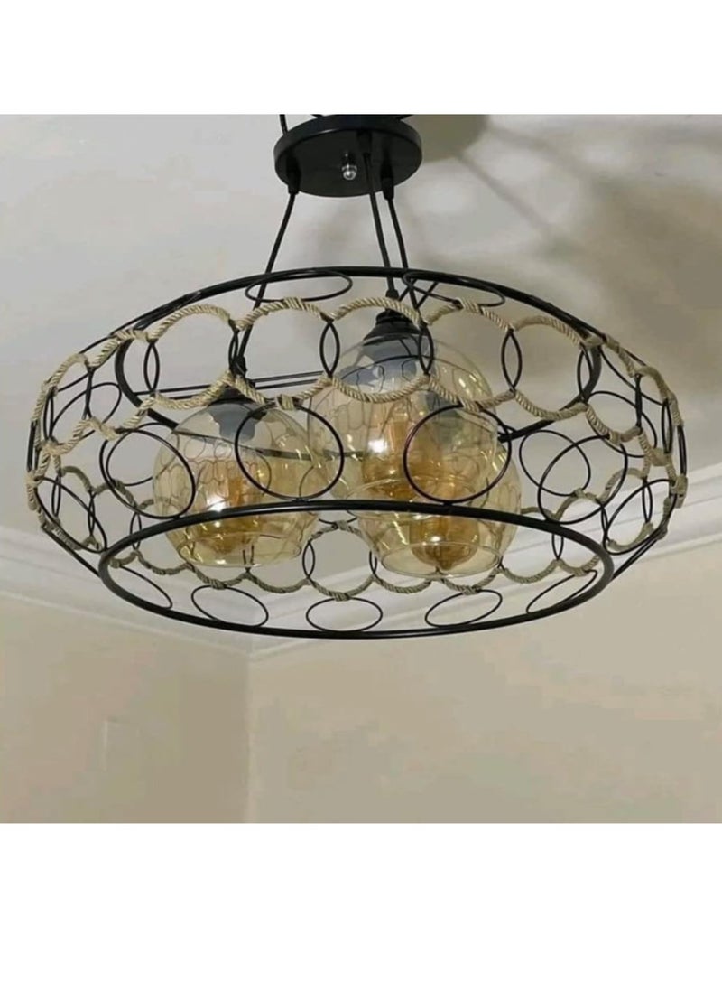 Modern Black Wire Chandelier 3 lamps (Aluminum, Black And Beige)  - Image 2