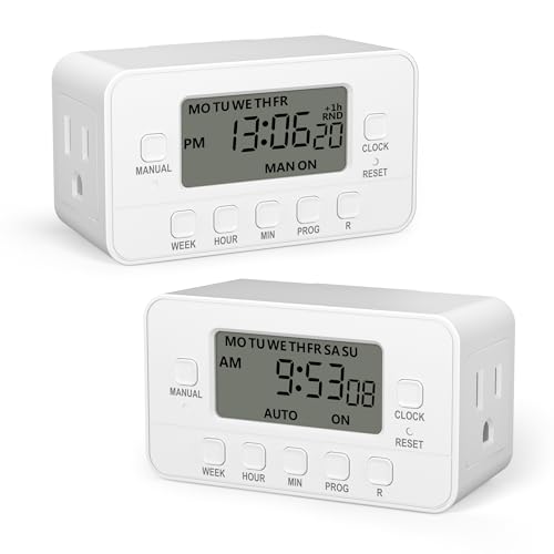BN-LINK 7-Day Heavy Duty Digital Timer with Dual Outlet, LCD Display, 3-Prong Programmable Design, for Lights, Fans, Coffee Machine, Home, Office, Indoor Use, 125V 15A 1875W, 2 Pack - Image 1