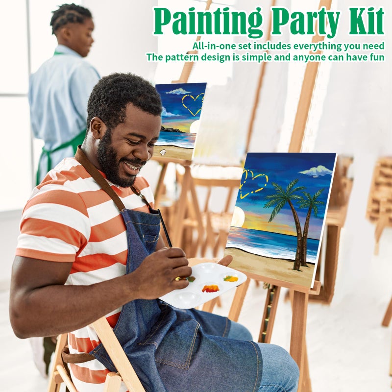 Vochic 2 Pack Sip And Paint Kit Pre Drawn Canvas For Painting For Adults Couples Date Night Games Outline Canvas Party Art Set Paints Brushes Pallets Valentine (8X10 Inches  Beach And Heart) - Image 3