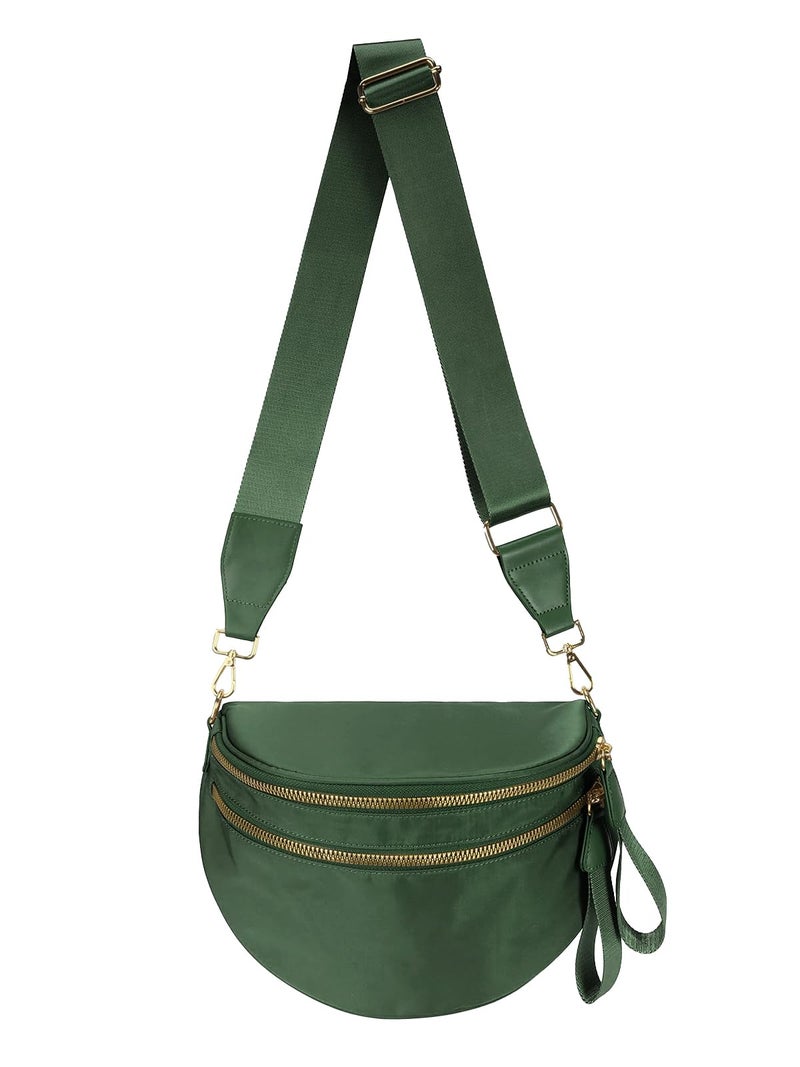 MEISEY Pure Colour Crossbody Bag Bum Bag for Women,Spacious Purse Fanny Packs Belt Bag,Oversized Bum Bag (Colour Bum Bag-Bean Green) - Image 1