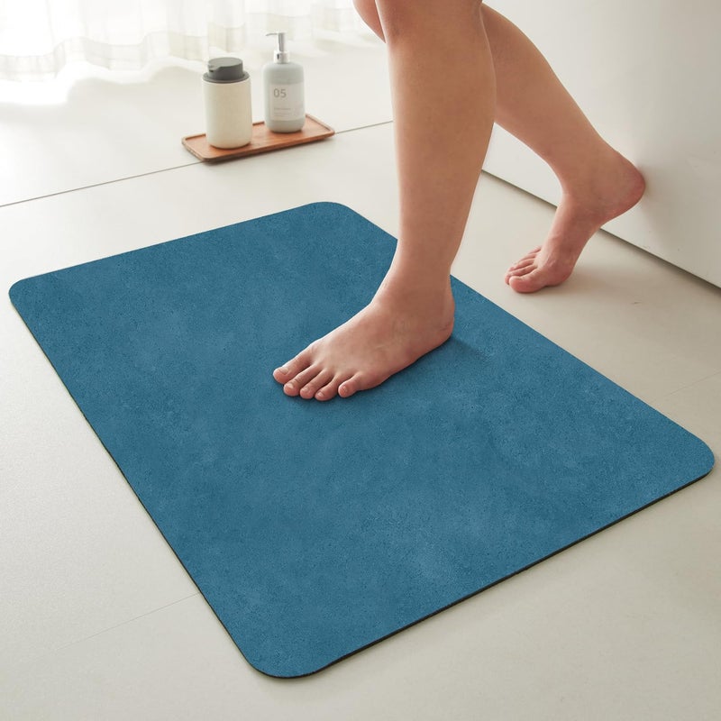 TYUU Bathroom Mat Quick Dry, Bathroom Rugs Non Slip Washable Thin Absorbent Bath Mat Fits Under Door Bathroom Floor Mat Perfect for Bath, Shower, or Sink 16"x24" Denim Blue - Image 1