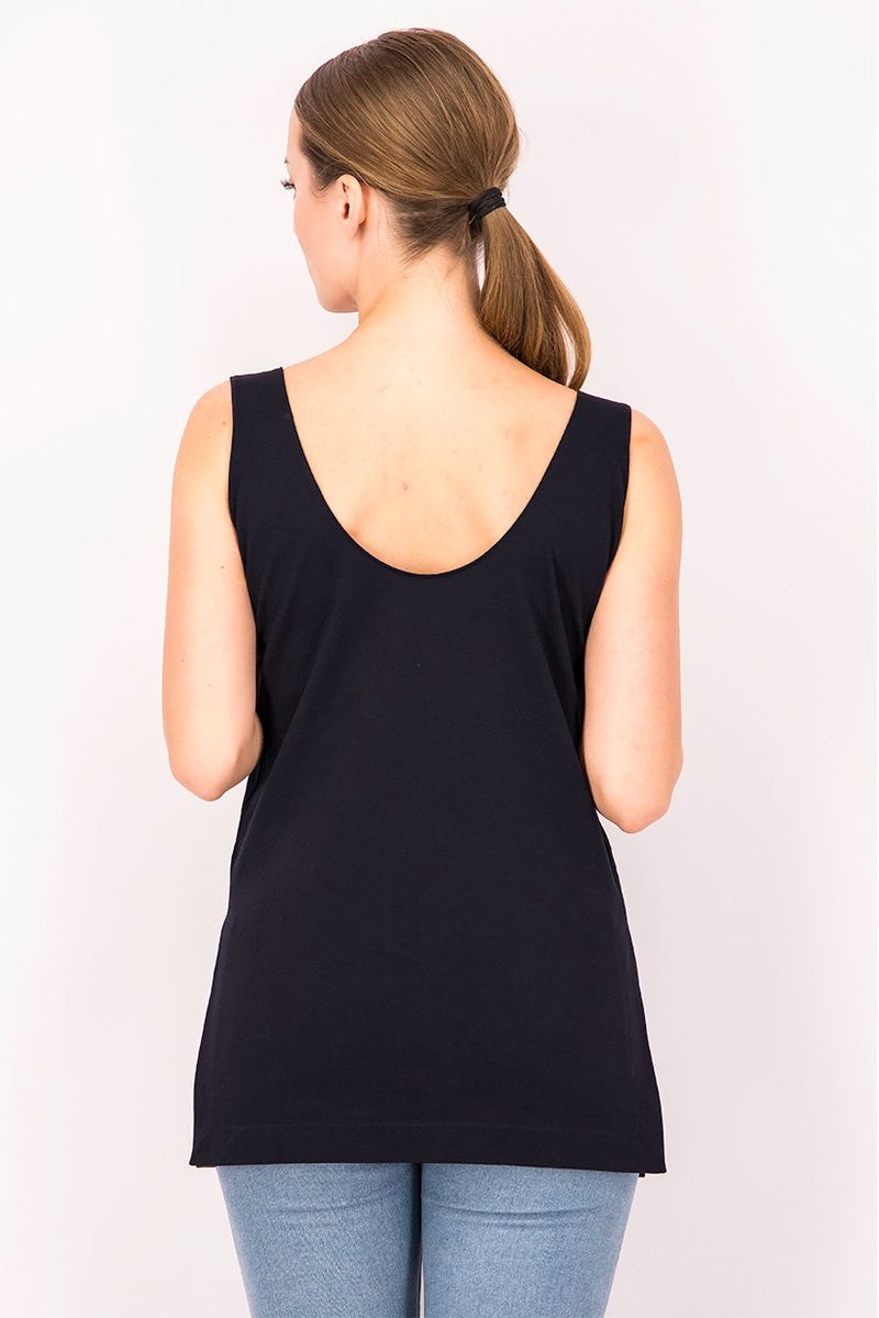 Uterque Women Scoop Neckline Sleeveless Plain Blouse, Navy - Image 3