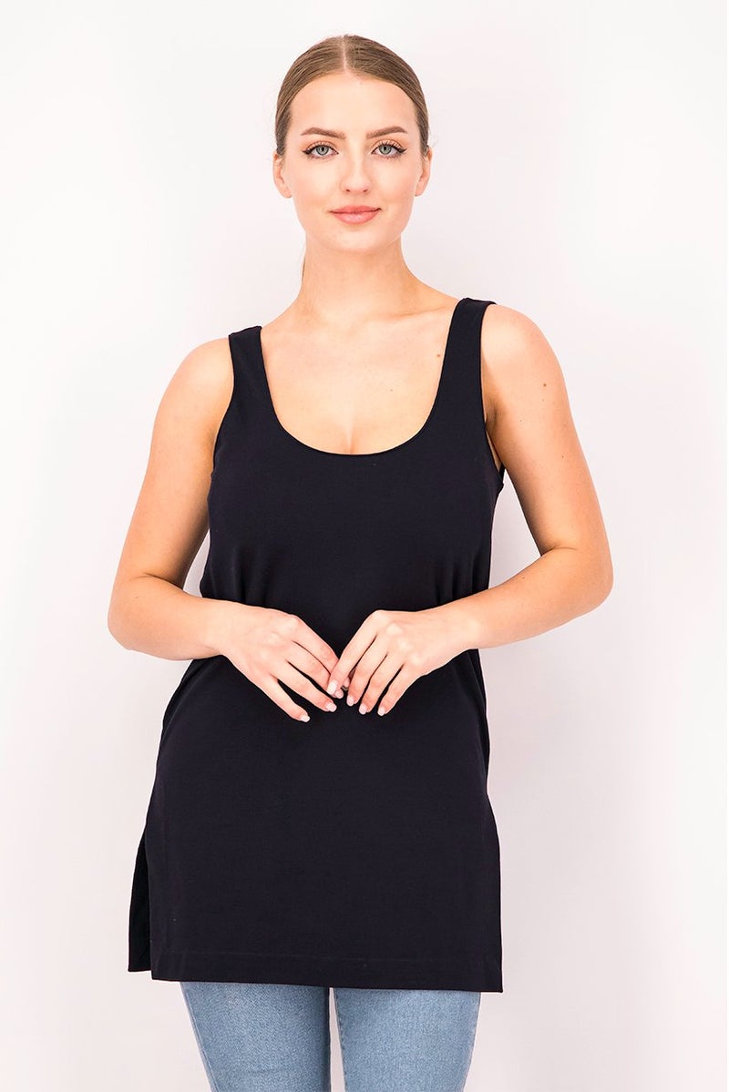 Uterque Women Scoop Neckline Sleeveless Plain Blouse, Navy - Image 1