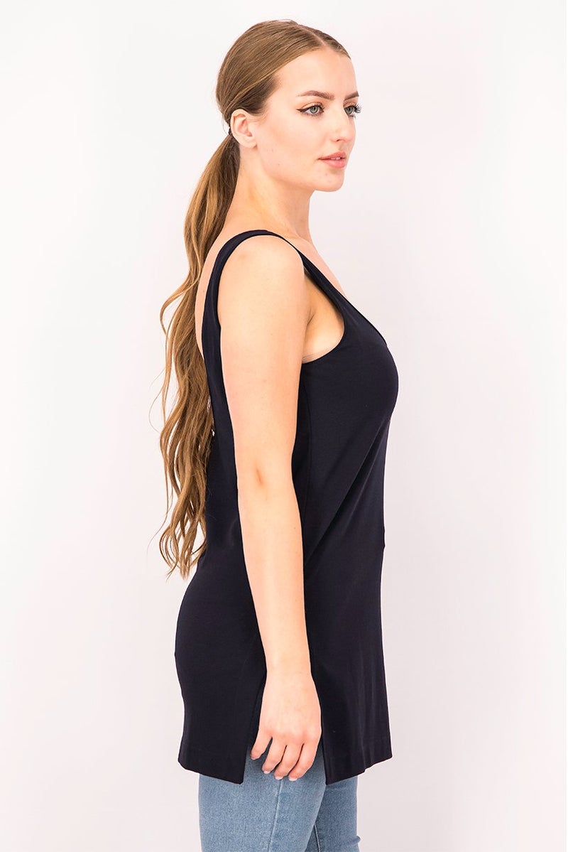 Uterque Women Scoop Neckline Sleeveless Plain Blouse, Navy - Image 4