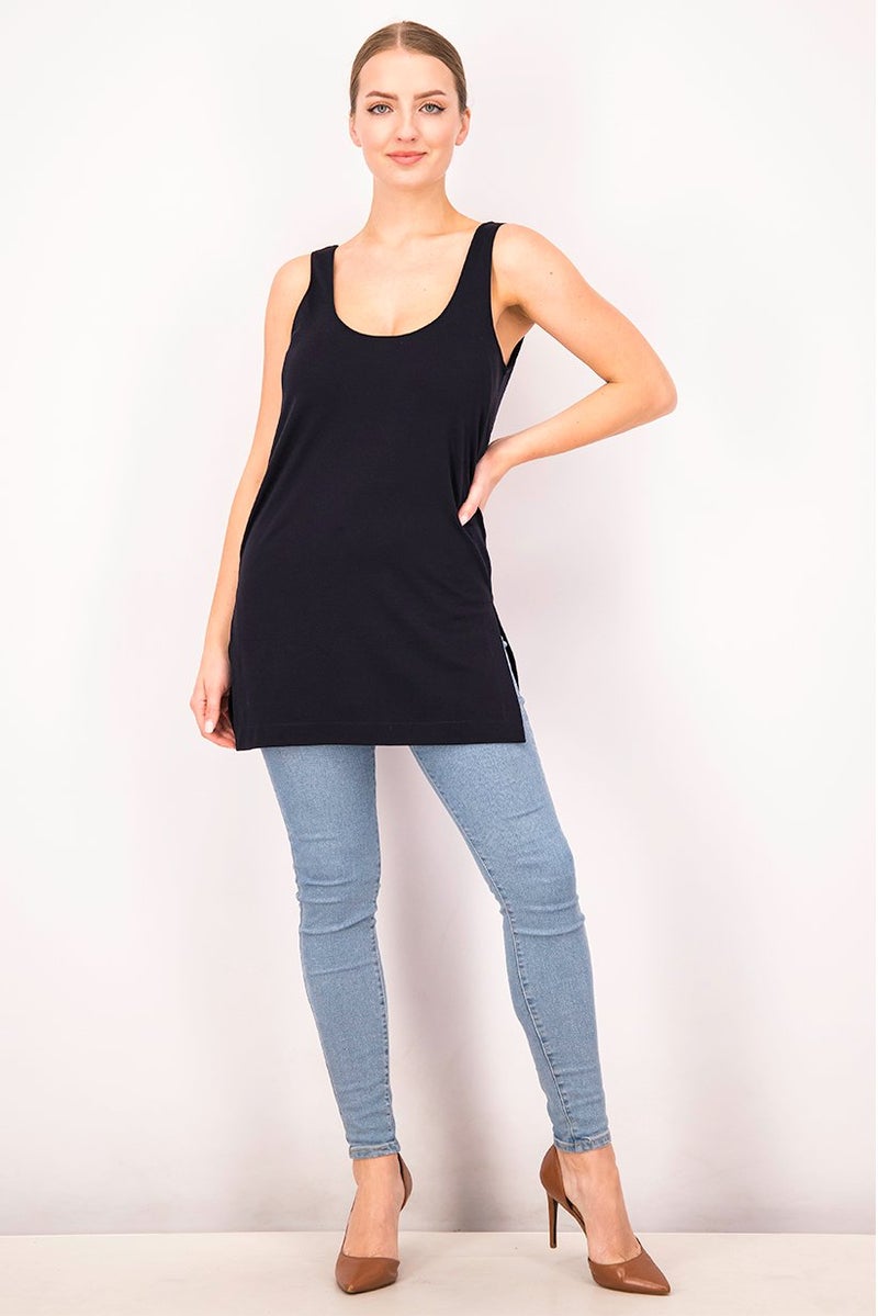 Uterque Women Scoop Neckline Sleeveless Plain Blouse, Navy - Image 2