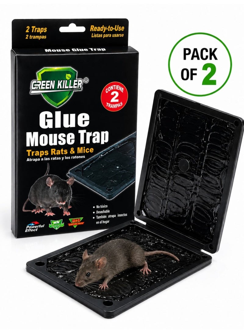 Green Killer Glue Mouse Trap Pack of 2 – Ready-to-Use Non-Toxic Sticky Rat & Mice Catcher Board – Strong Adhesive Disposable Rodent Trap for Home, Kitchen, Garage & Warehouse - Image 1