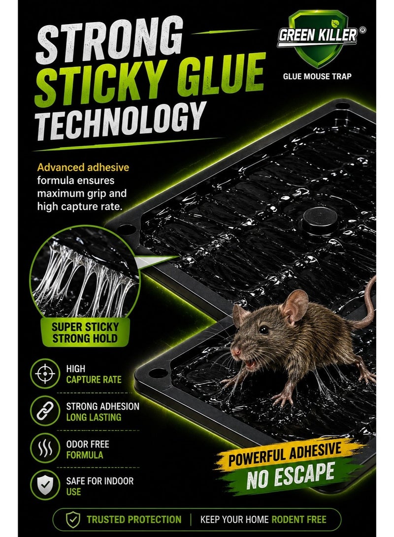 Green Killer Glue Mouse Trap Pack of 2 – Ready-to-Use Non-Toxic Sticky Rat & Mice Catcher Board – Strong Adhesive Disposable Rodent Trap for Home, Kitchen, Garage & Warehouse - Image 2