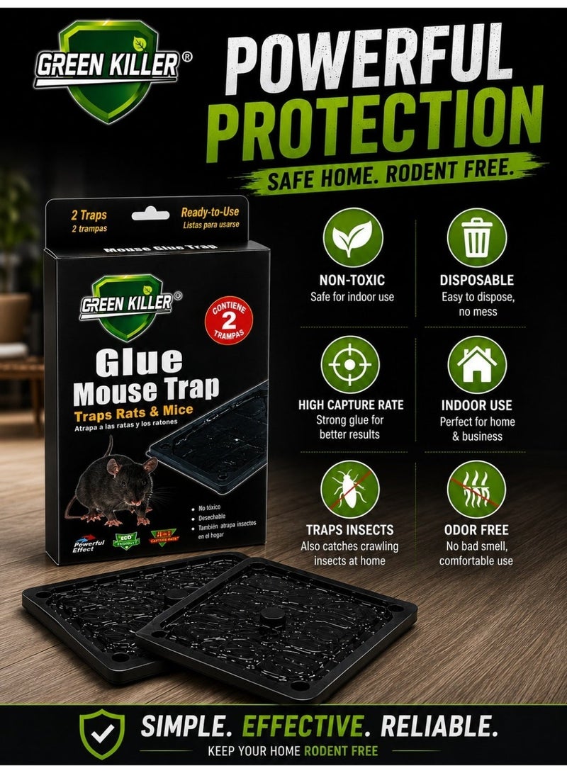 Green Killer Glue Mouse Trap Pack of 2 – Ready-to-Use Non-Toxic Sticky Rat & Mice Catcher Board – Strong Adhesive Disposable Rodent Trap for Home, Kitchen, Garage & Warehouse - Image 4