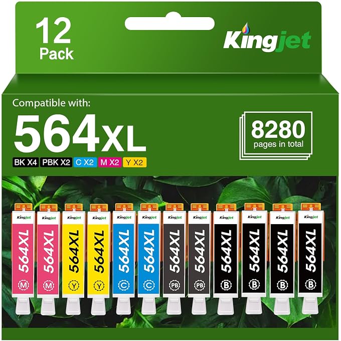 Kingjet Compatible Replacements for 564XL Ink Cartridge 5 Color Work for Photosmart 7510 7515 7520 7525 B8550 C6380 D5460 D7560 C309a (2 Set + 2 Large Black)