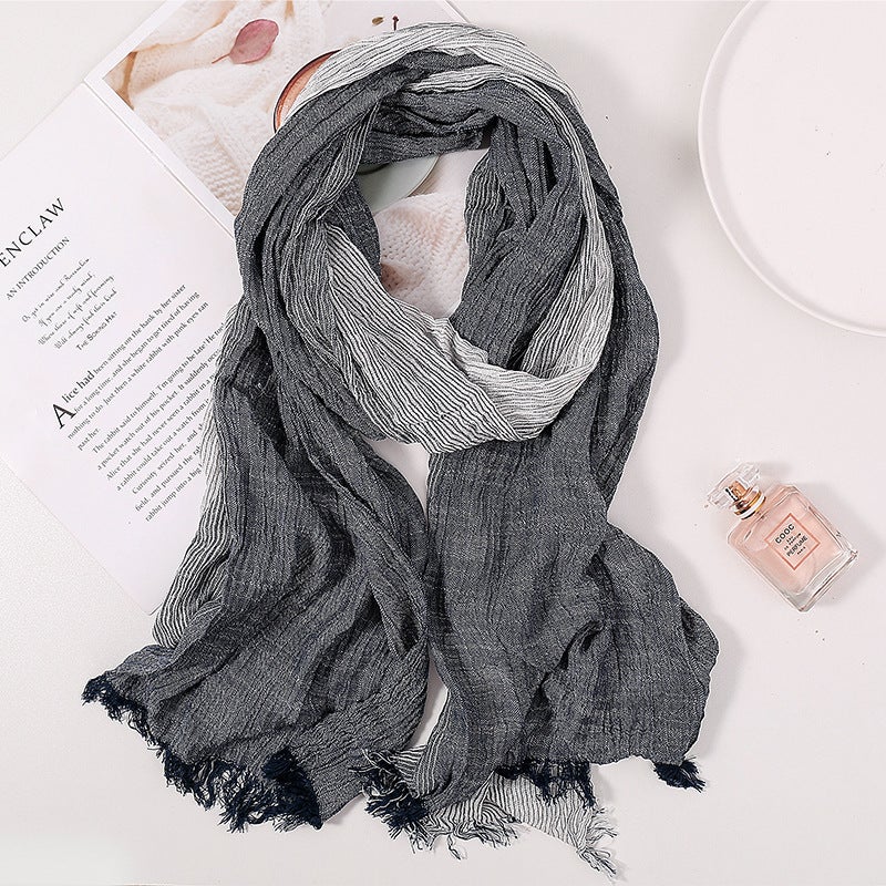 Cotton Linen Scarf Women Long Solid Artistic Gradient Khaki - Image 3
