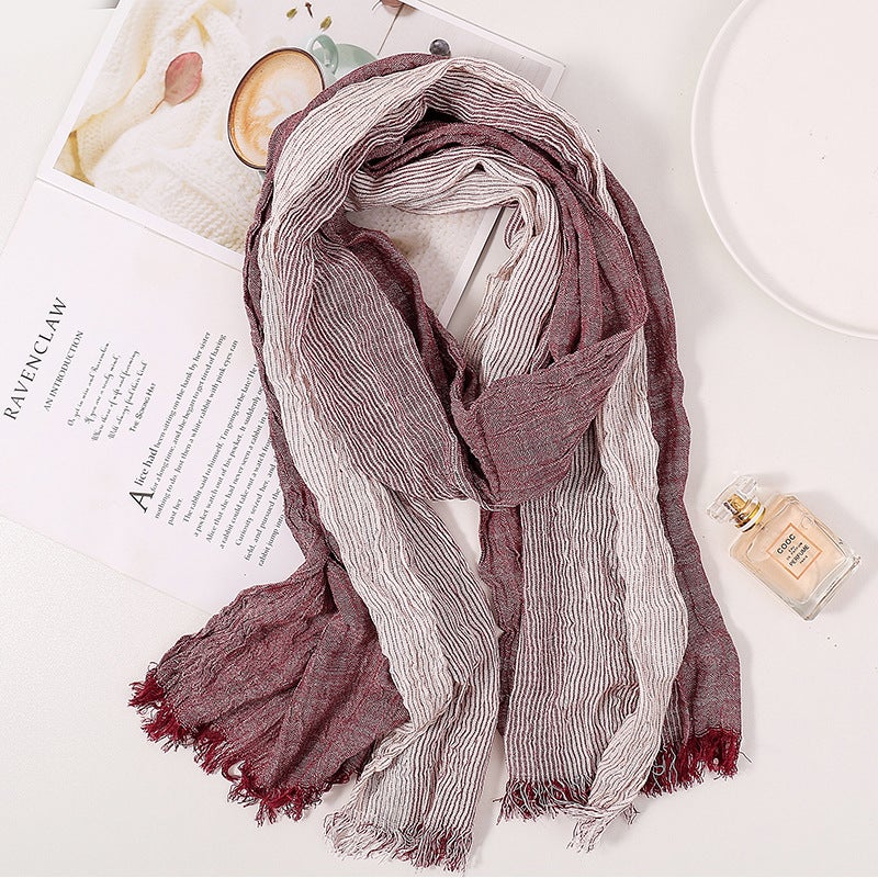 Cotton Linen Scarf Women Long Solid Artistic Gradient Khaki - Image 5