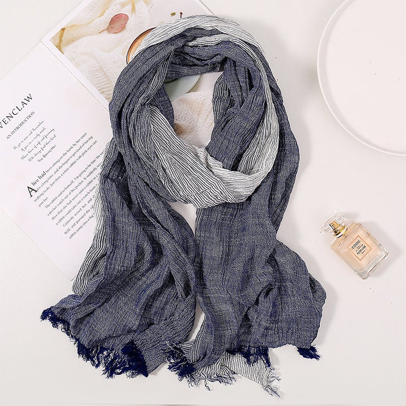Cotton Linen Scarf Women Long Solid Artistic Gradient Khaki - Image 4