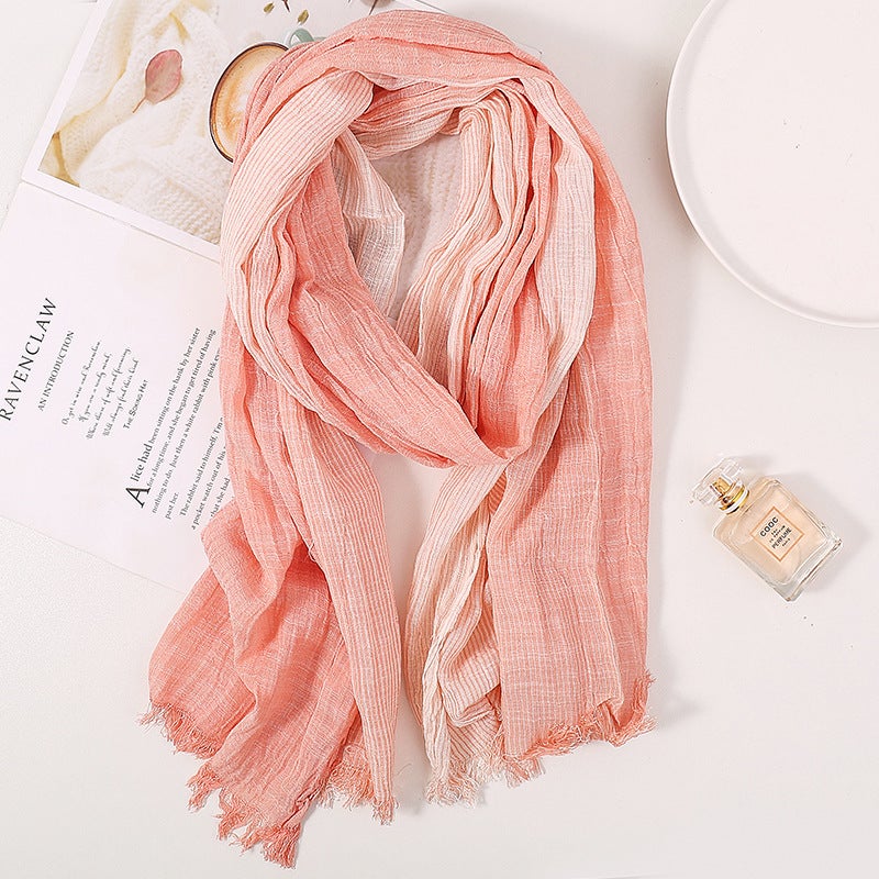 Cotton Linen Scarf Women Long Solid Artistic Gradient Khaki - Image 2
