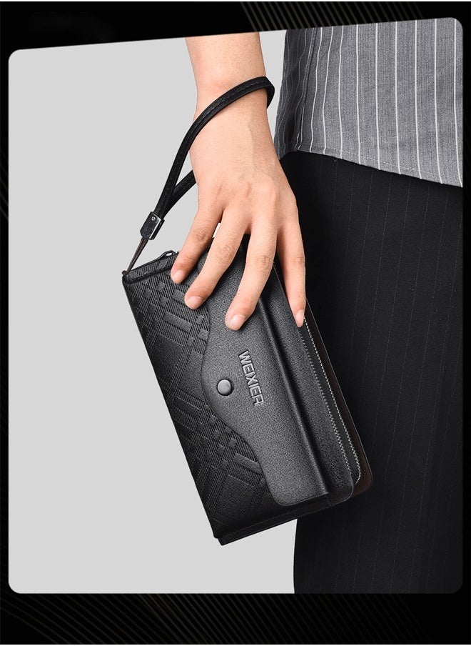 WEIXIER Casual Men's Business Wallet Portable Clutch Bag Pu Waterproof Large Capacity Double Zipper Multi-card Slot Clip Bag for Travel Outdoor Shopping Black  - Image 2