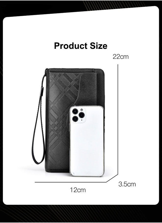 WEIXIER Casual Men's Business Wallet Portable Clutch Bag Pu Waterproof Large Capacity Double Zipper Multi-card Slot Clip Bag for Travel Outdoor Shopping Black  - Image 5