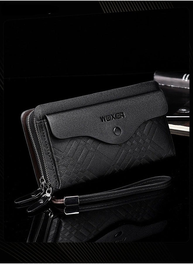 WEIXIER Casual Men's Business Wallet Portable Clutch Bag Pu Waterproof Large Capacity Double Zipper Multi-card Slot Clip Bag for Travel Outdoor Shopping Black  - Image 4