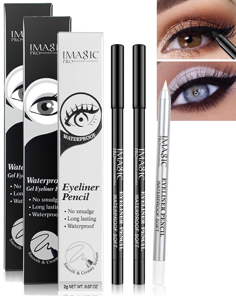LYSdefeu Black White Waterproof Gel Eyeliner Pens White Highlighter Eye Liner Pencil Matte Long Lasting Super Smooth formula Eye Liner Eyeshadow Makeup Pencil Gift Set for Women3Pcs - Image 3