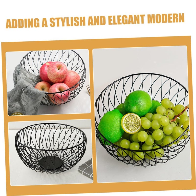 Uonlytech Metal Round Fruit Basket Bowl Hollow out Snack and Vegetable Holder Multipurpose Fresh Fruit Tray for Kitchen Counter and Dining Table Black - Image 4