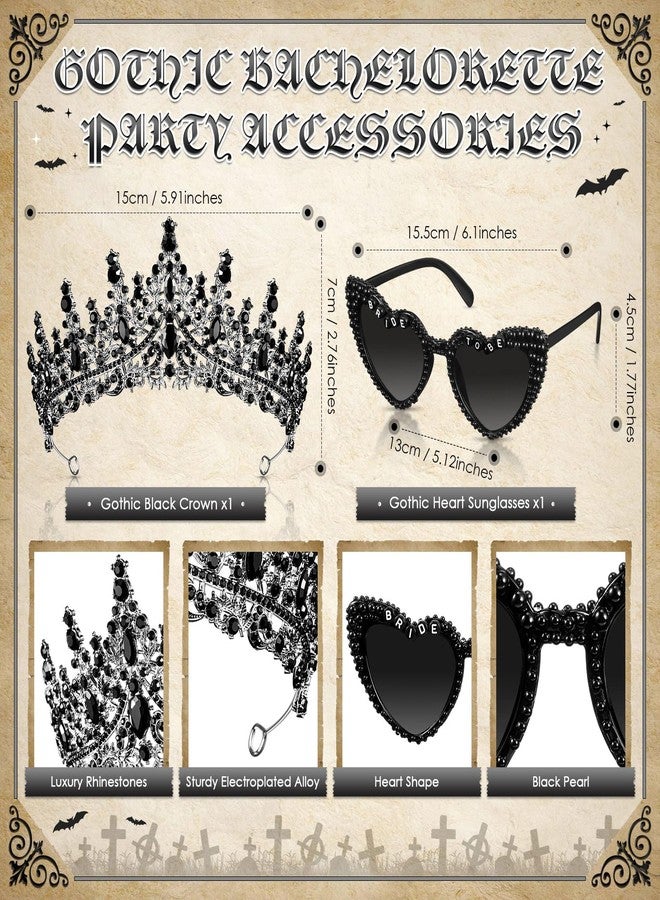 JaGely 4 Pcs Gothic Bachelorette Party Accessories Set, Bride Crystal Crown Sunglasses Sash and Fan for Bridal Shower(Wife of the Party) - Image 3