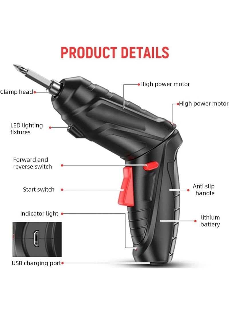 Cordless Screwdriver/Drill, 3.2 Nm Small Cordless Screwdriver Set with 47-Piece Accessories (LED Light, USB Charging Cable and Case) suitable for different Bolts Nuts and Drilling