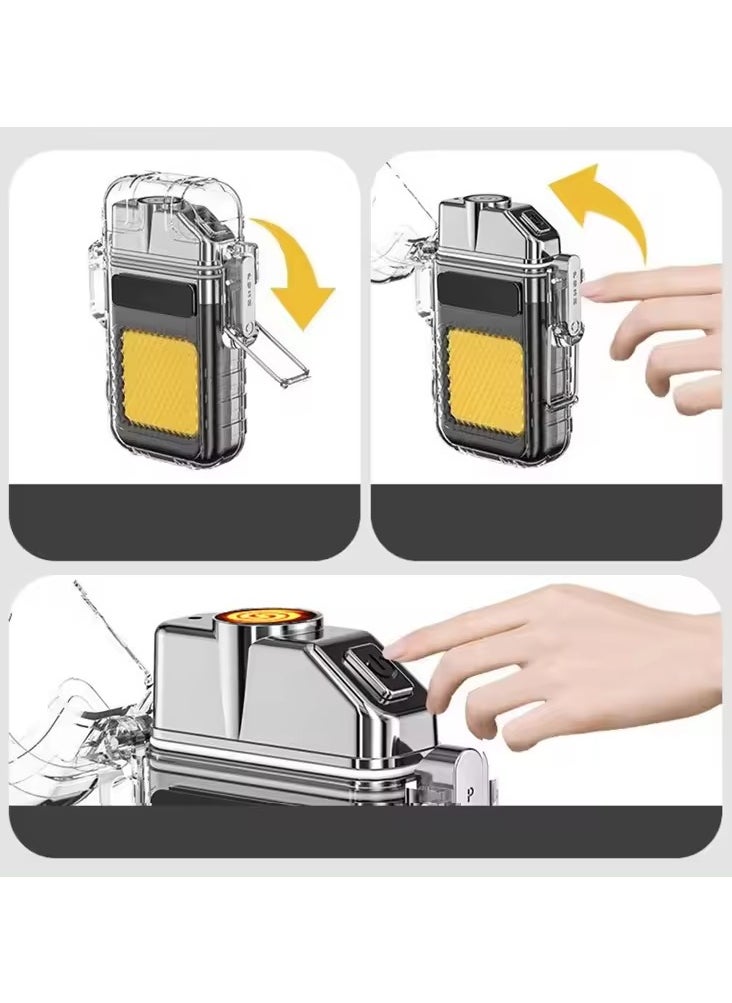 Generic - Outdoor Windproof Double  Lighter Transparent Body Lighter USB Plasma Lighter with Light - Image 1