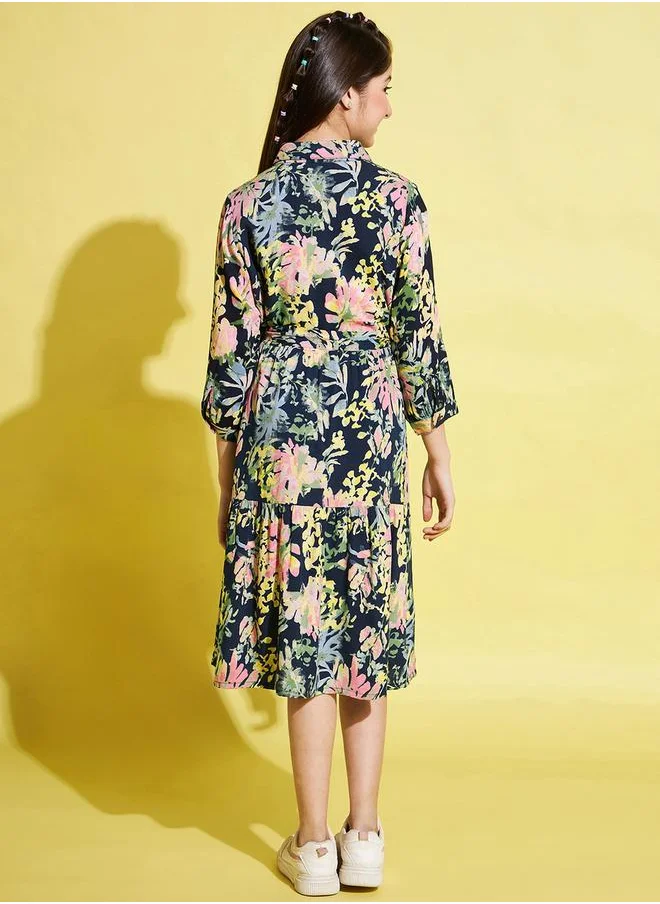 Stylo Bug Floral Print 3/4 Sleeves Dress with Tie Belt by Styli