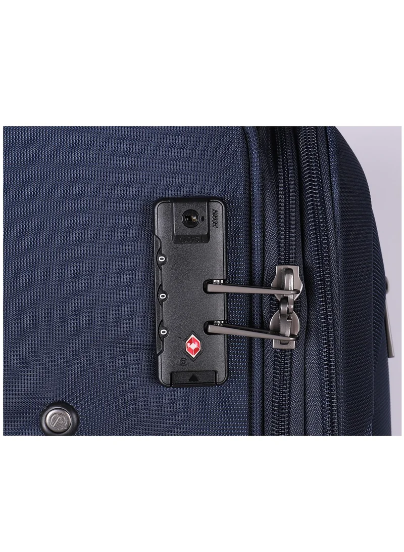 eminent Expandable Luggage Trolley Bag Soft Suitcase for Unisex Travel Polyester Shell Lightweight with TSA lock Double Spinner Wheels E765SZ Medium Checked 24 Inch Navy Blue
