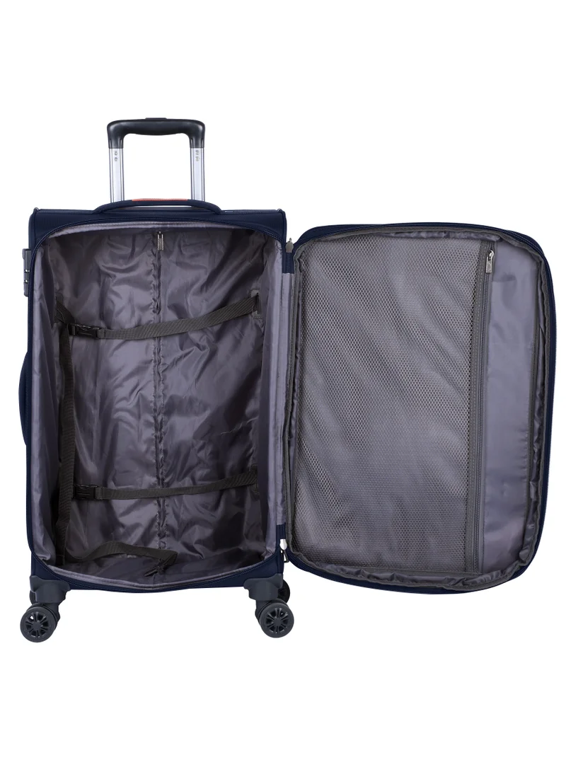 eminent Expandable Luggage Trolley Bag Soft Suitcase for Unisex Travel Polyester Shell Lightweight with TSA lock Double Spinner Wheels E765SZ Medium Checked 24 Inch Navy Blue