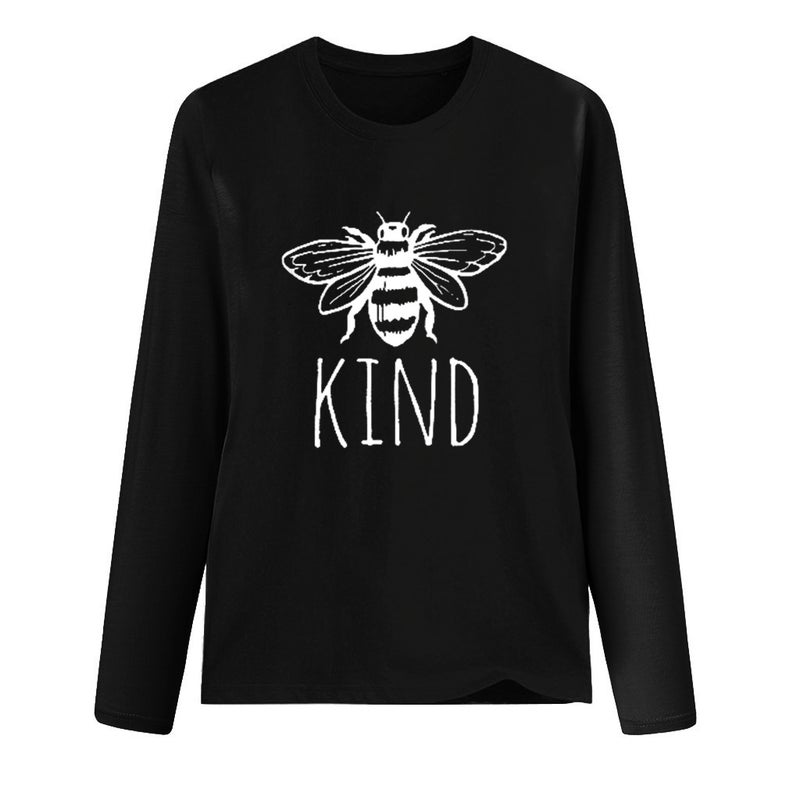 2019Kind Bee Print New Long Sleeve Pullover Women's T-Shirt, Casual Joker Loose T-Shirt - Image 1