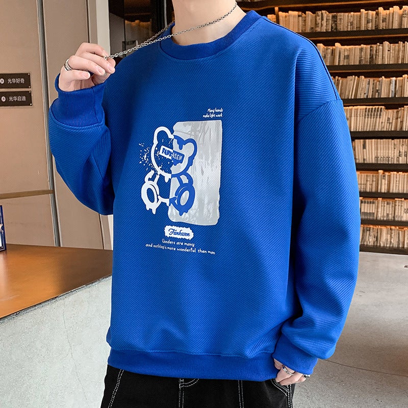 Autumn 2023 New Mens Round Neck Long Sleeve Sweat Pullover Mens Youth Casual Fashion Printed Top 28 in blue. 