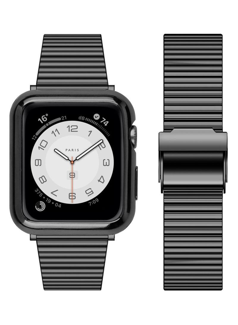 Captaintech Metal Band Stainless Steel Compatible for Apple Watch Bands 42/44mm with Case Sport Adjustable Watch Bands Suitable for IWatch Series SE 6 / 5/4 / 3/2/1 for Women Men - Image 2