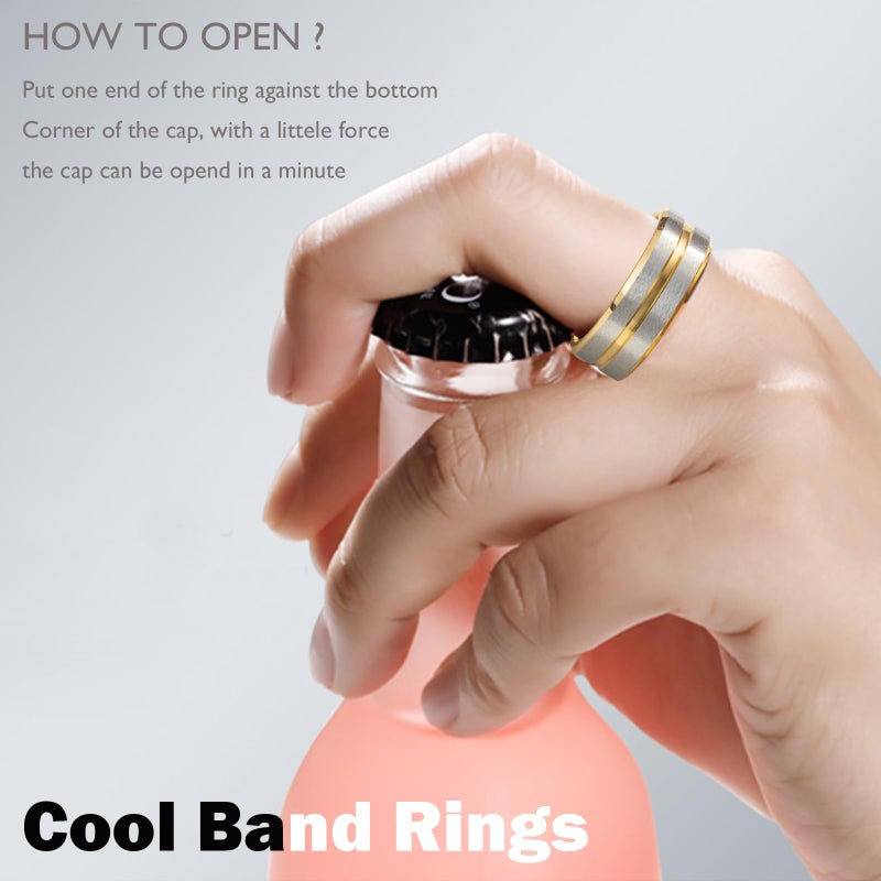 EIELO 9Pcs Stainless Steel Band Rings for Men Women Cool Fidget Spinning Chain Ring Anxiety Relief Fashion Simple Wedding Engagement Golden Ring Set Size10 - Image 5
