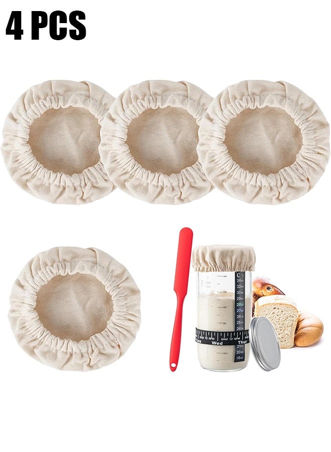 Ba Love 4 Pcs Cotton Cloth Cover, Bread Basket Bag Reusable Sourdough Jar Cover for Bakery Home Baking Professional Baking Tools for Shaping Small to Medium Sized Dough, 3-4 Inch - Image 1