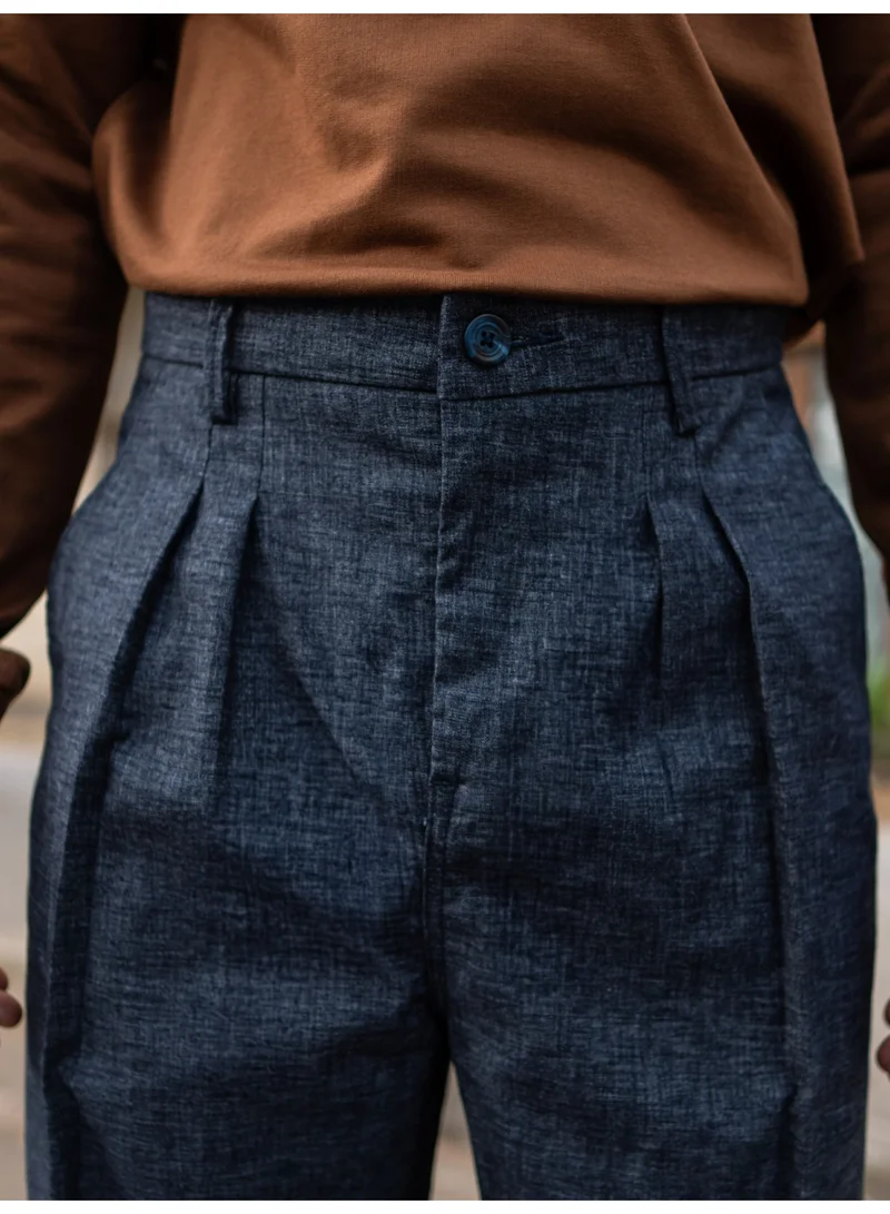 مانياك بنطلون مانياك كوري بقماش أزرق سادة منسوج